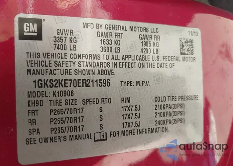 2014 GMC Yukon Xl 1500 Slt z USA, uszkodzony, nr VIN 1GKS2KE70ER211596